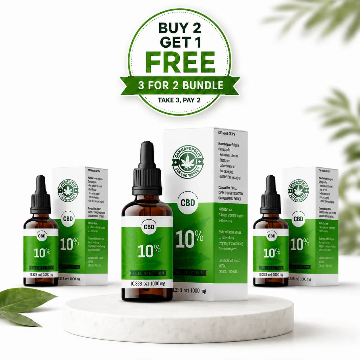 3 voor de prijs van 2 CBD olie 10% Cannapopolis bundel Cannapopolis