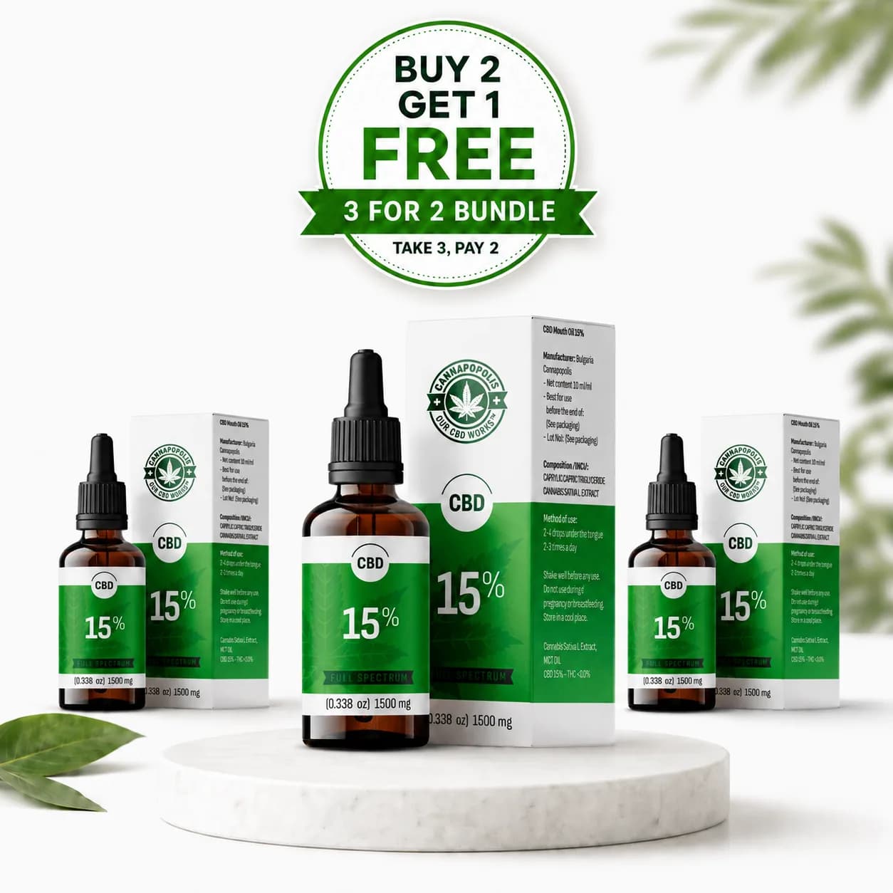 3 voor de prijs van 2 CBD olie 15% Cannapopolis bundel Cannapopolis