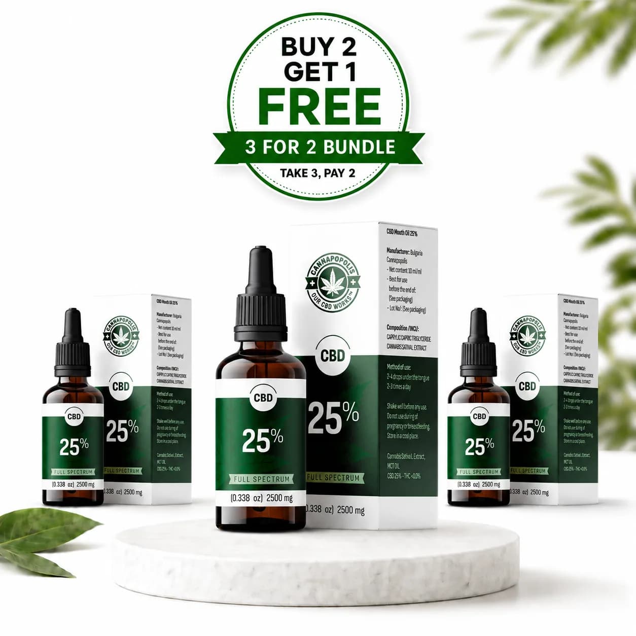 3 voor de prijs van 2 CBD olie 25% Cannapopolis bundel Cannapopolis
