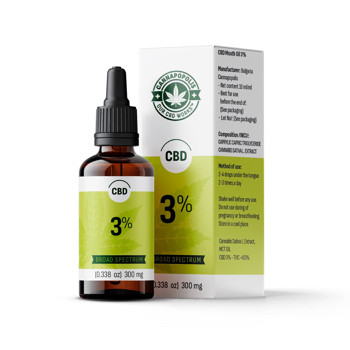 CBD olie Cannapopolis 3%, 300 mg CBD in 10 ml